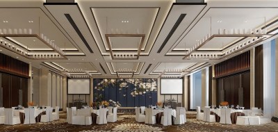 新中式酒店宴会厅3D模型下载